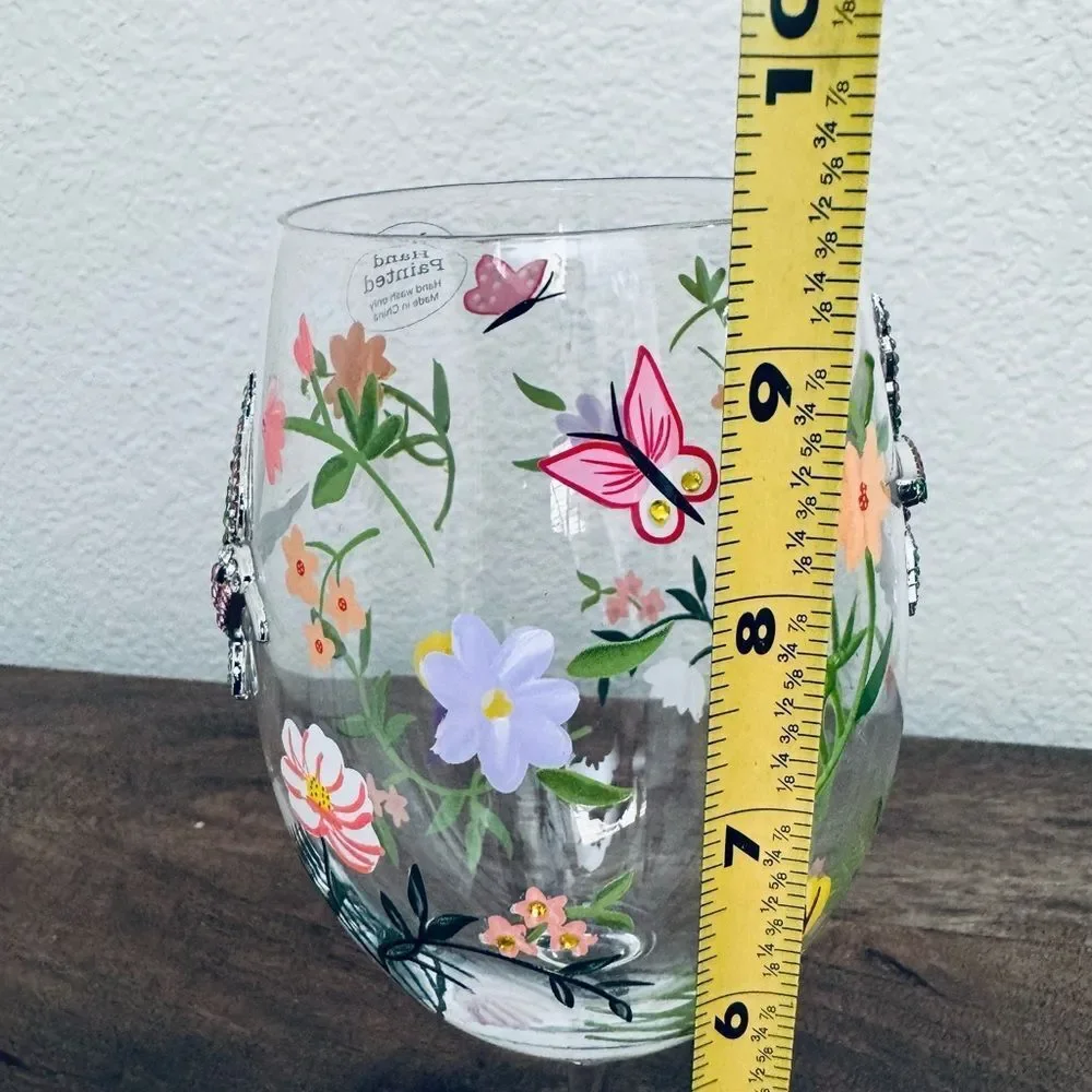 Crystal Hummingbird Floral Painted Large Wine Glass